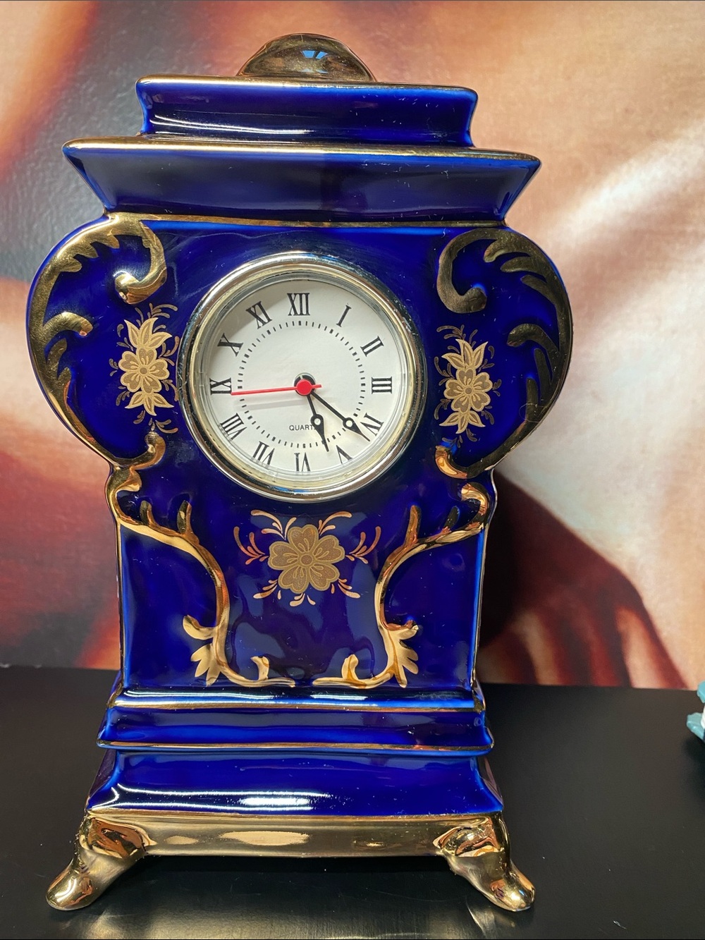 Vintage Cobalt Blue Porcelain Clock by Pegasus